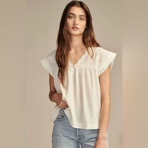 Lucky Brand Embroidered Yoke Top: NWT
